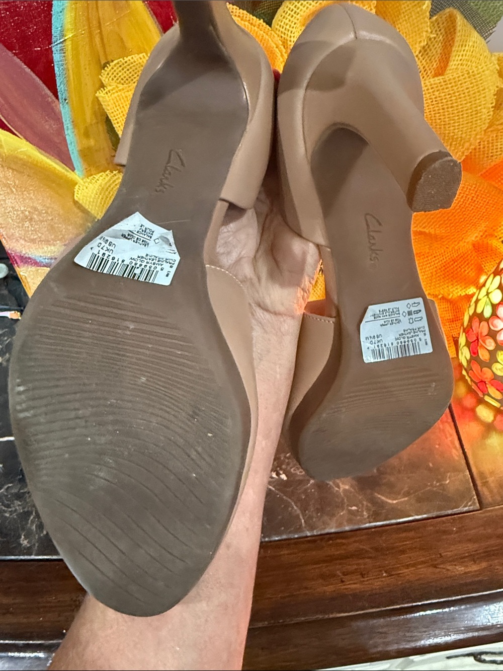 Clarks Beige Tan Mary Jane Heels with Ankle Strap - Picture 6 of 6